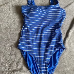 Time and Tru Blue and White Striped One Piece Swimsuit